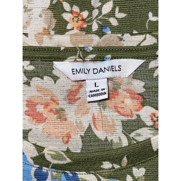 NWT‎ Womens Emily Daniels Green Floral Short Sleeve Tie Front Blouse Size L - Picture 6 of 8